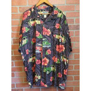 Big Dogs Men's Shirt Floral Car Dog Print 100% Rayon Hawaiian Short Sleeve Size